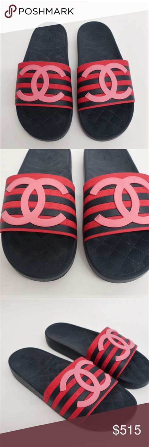 chanel striped cc pool slides for sale|chanel pool slides women.